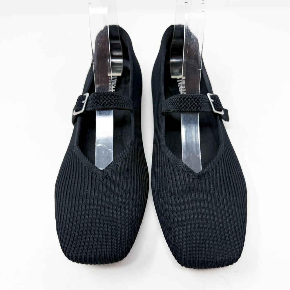 NWOB Vivaia Black Square Toe Mary Jane Flats Size EU 39.5 Machine Washable Knit - Picture 2 of 9